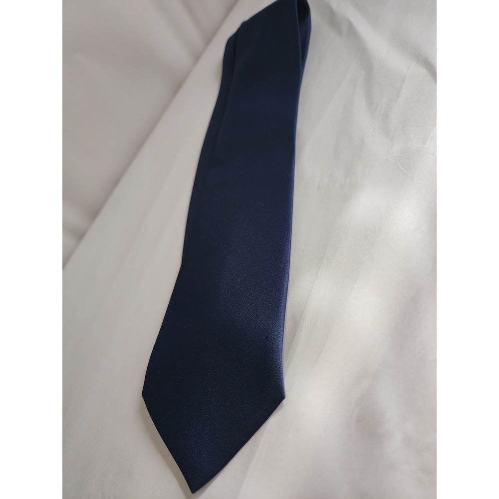 Rene Chagal Italian Design Mens Navy Blue Satin Solid Necktie Formal Tie